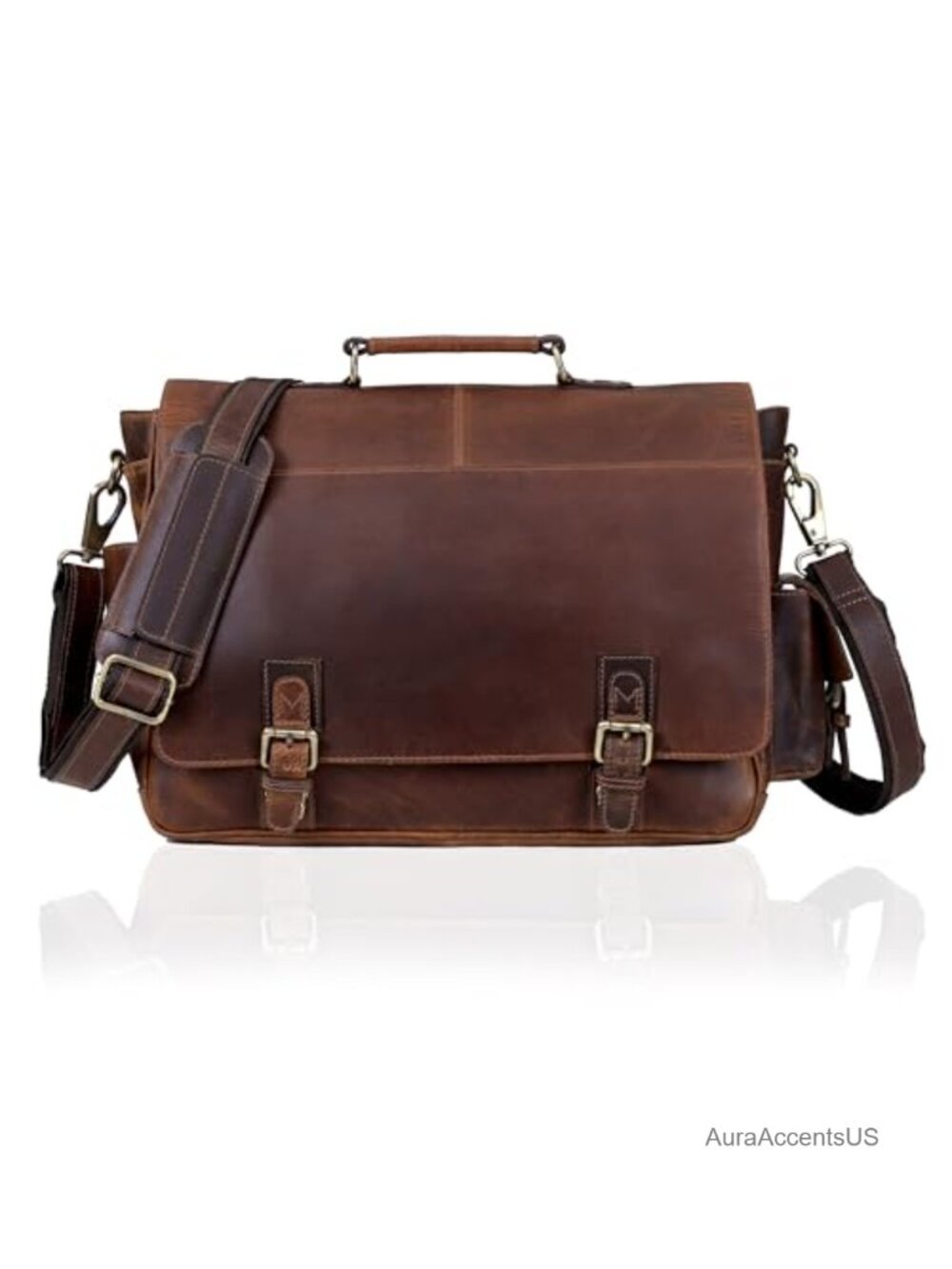 Full Grain Leather Messenger Bag 17" Convertible Backpack Briefcase Laptop Bag